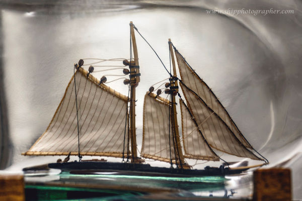 Image of Schooner Columbia (1923) A model-in-bottle made from drawings (Scale 1:640)